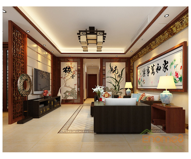 大美天第中式原木茶幾裝修效果圖1