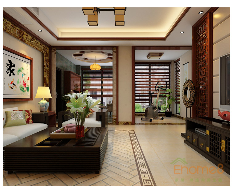 大美天第中式原木客廳裝修效果圖2