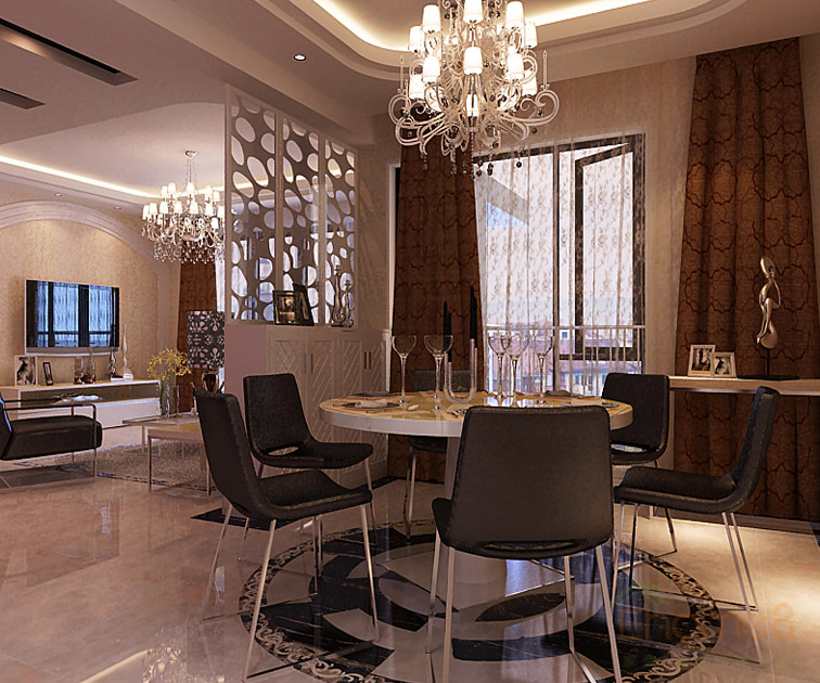 現(xiàn)代氣息淡黃色調(diào)餐廳餐桌裝修效果圖