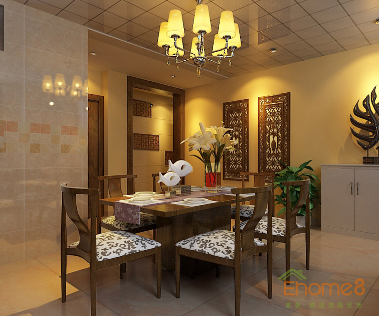 鳳起新都62平米田園風格黃色小調餐廳裝修效果圖1