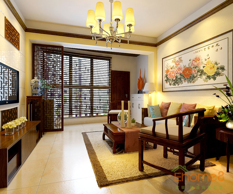 鳳起新都62平米田園風格溫馨客廳裝修效果圖1