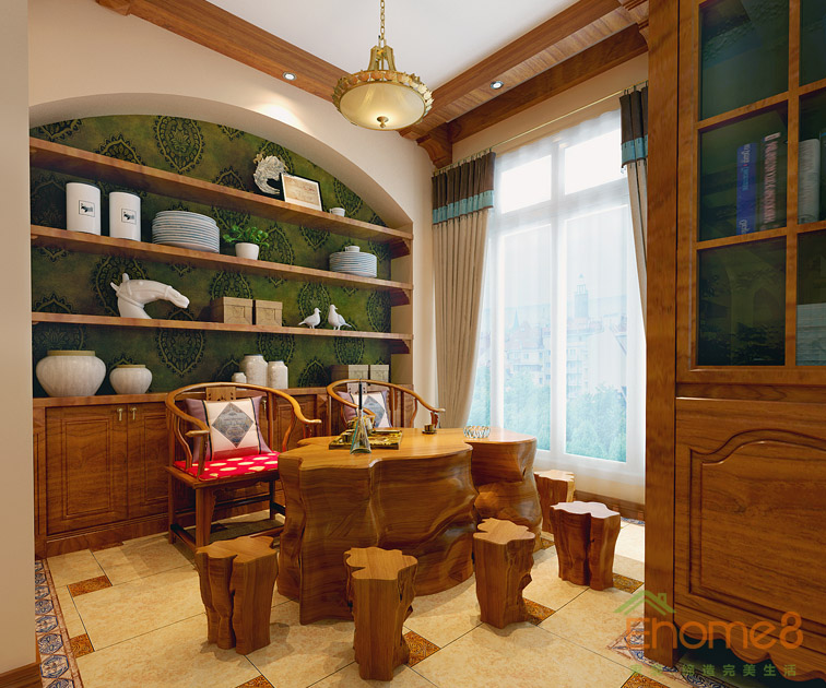 富力花都躍層135平米法式風格茶座裝修效果圖1