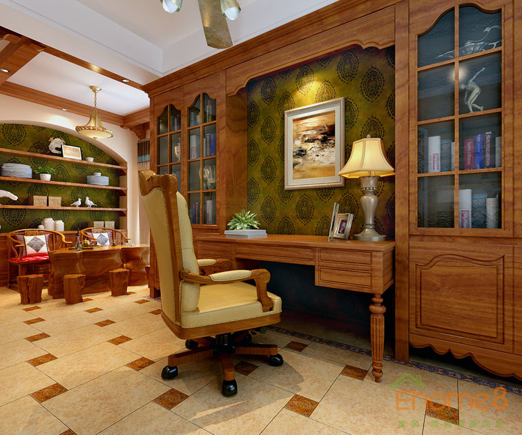 富力花都躍層135平米法式風格書房裝修效果圖1