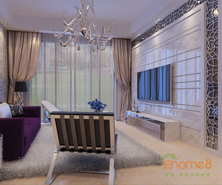 兩房一廳82㎡美式風(fēng)格客廳裝修效果圖1