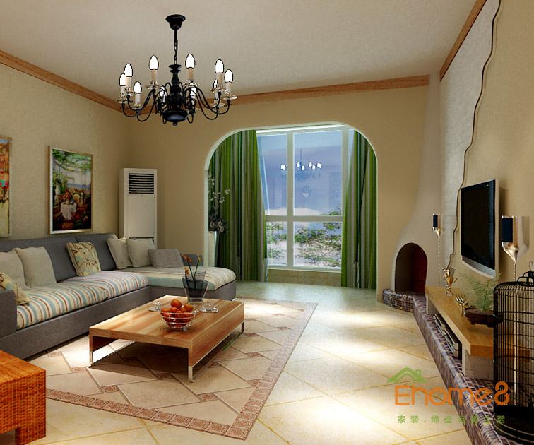 122㎡三房一廳東南亞風(fēng)格客廳電視墻裝修平面圖111