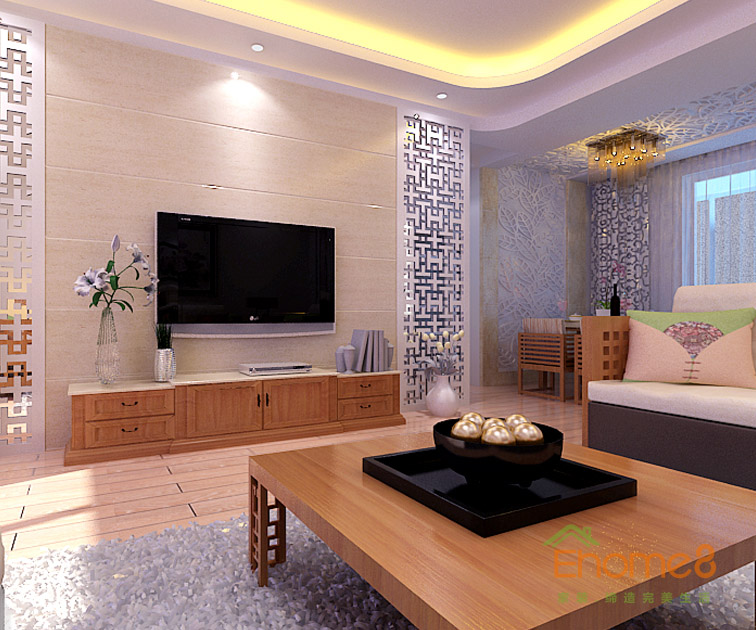 65㎡兩房一廳現代簡約風格客廳裝修效果圖12