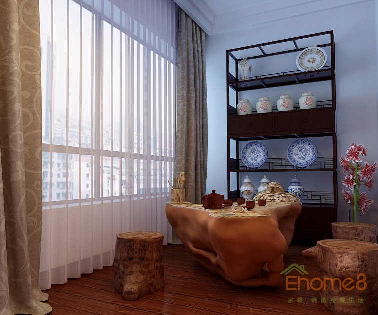 93㎡三房一廳中式風(fēng)格茶座裝修效果圖1