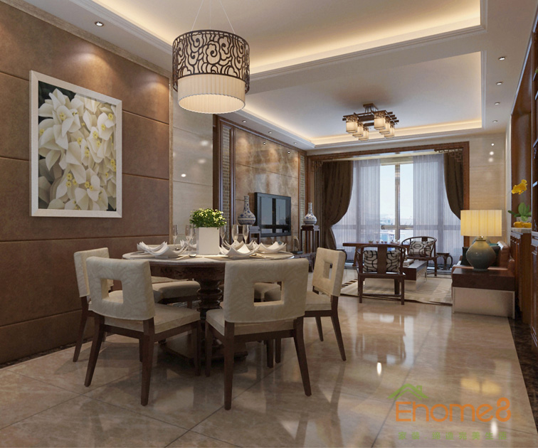 113㎡四房一廳中式風(fēng)格典雅餐廳裝修效果圖1