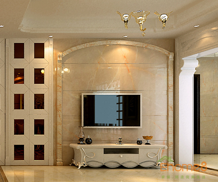 73㎡兩房一廳歐式風格客廳電視墻裝修效果圖1