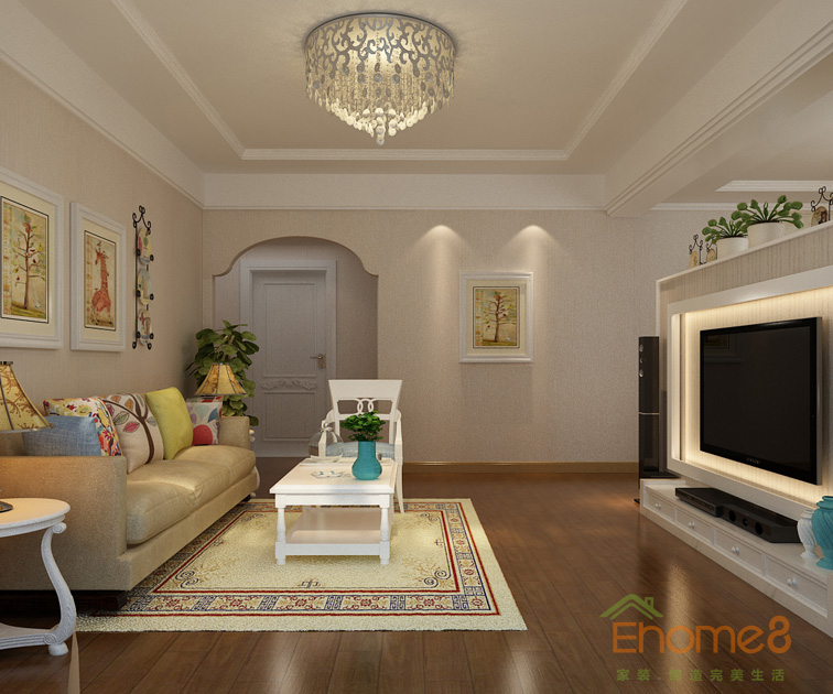 73㎡兩房一廳田園風格客廳全景裝修效果圖1