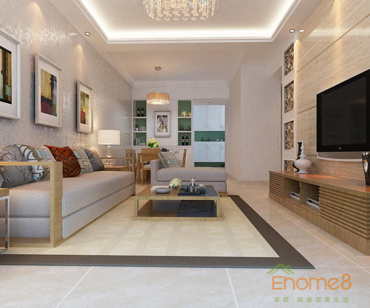 67㎡兩房一廳法式風(fēng)格客廳全景裝修效果圖152