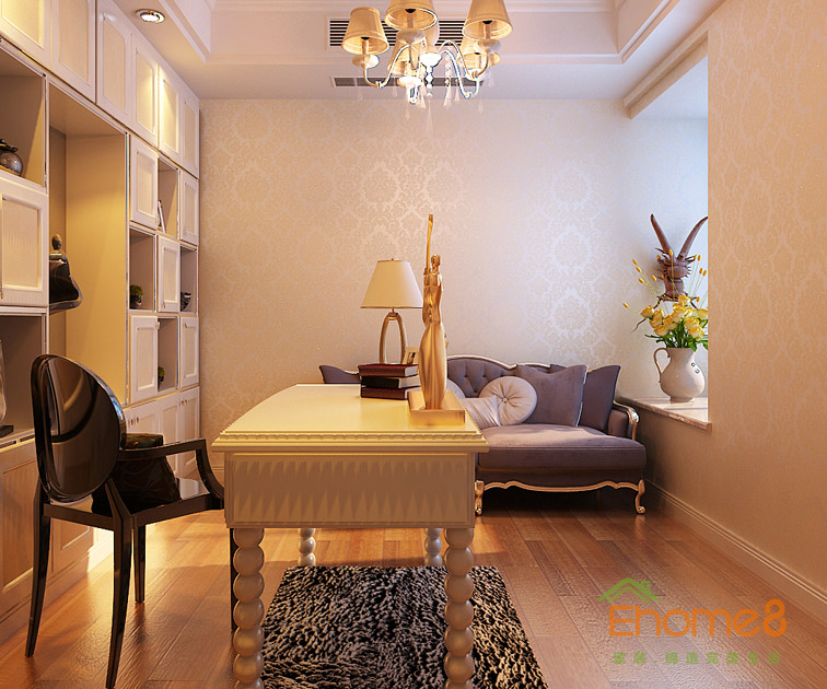 108㎡三房一廳法式風格書房裝修效果圖951