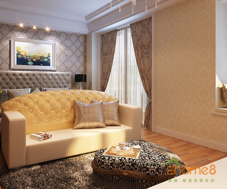 108㎡三房一廳法式風格主人房沙發(fā)裝修效果圖