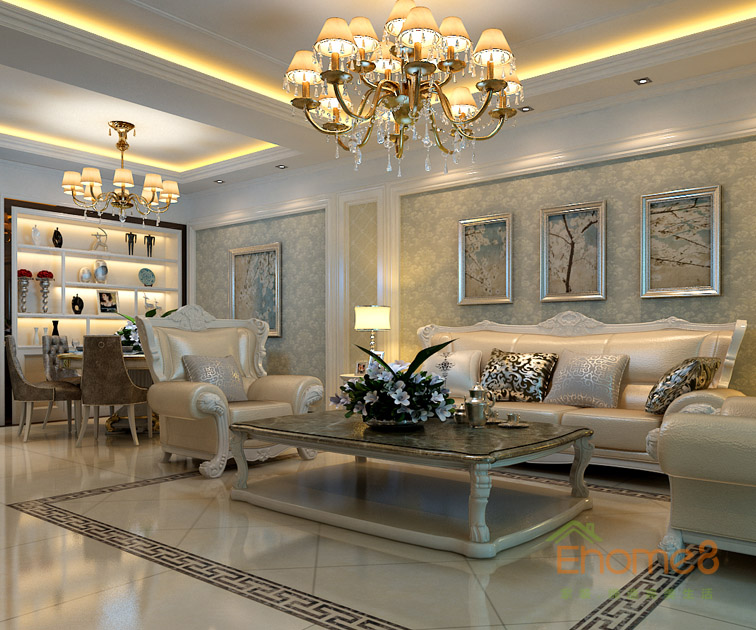 142㎡四房一廳法式風格客廳裝修效果圖22