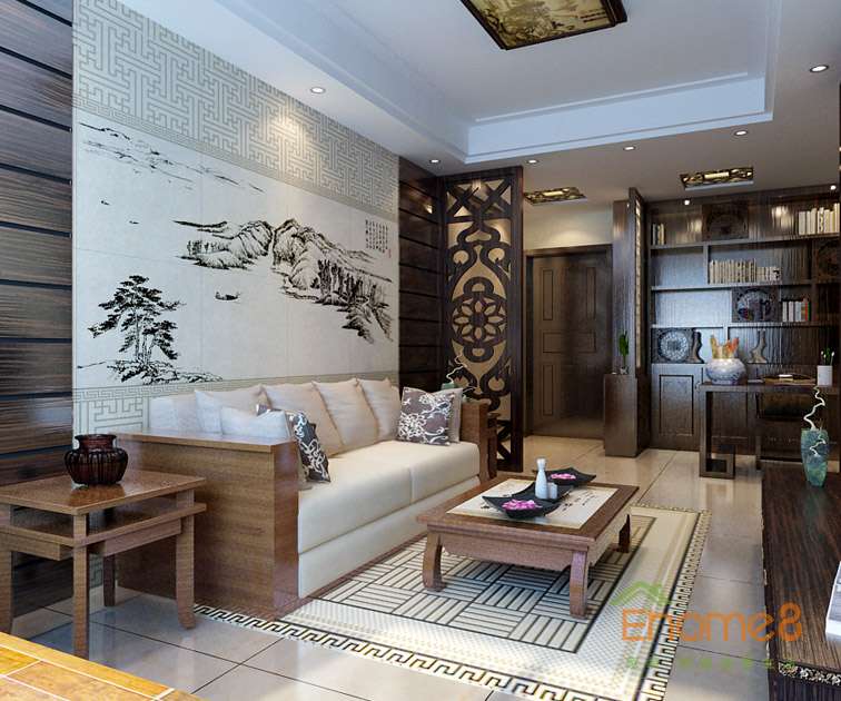 42㎡小戶型中式原木風格客廳裝修效果圖96