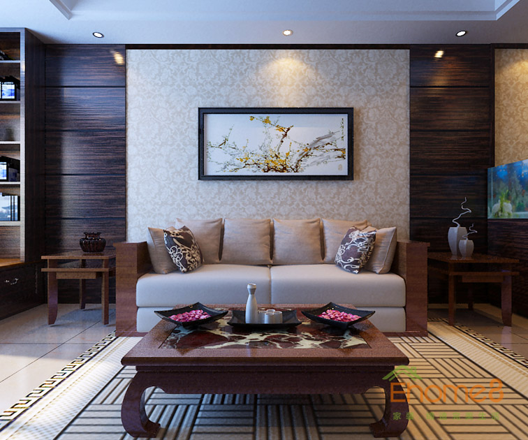42㎡小戶型中式原木風格客廳裝修效果圖963