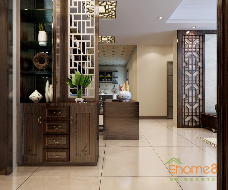 42㎡小戶型中式原木風格入戶玄關裝修效果圖