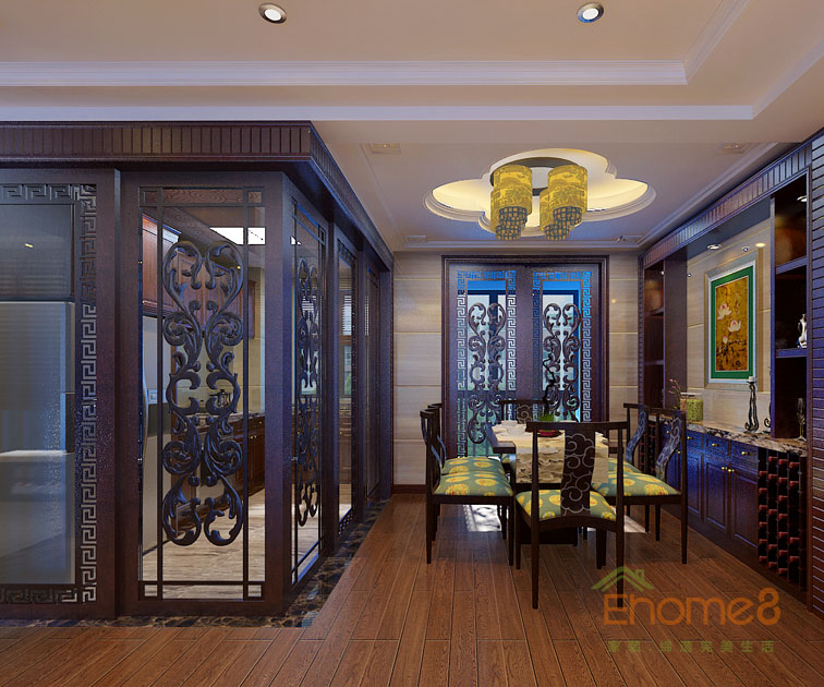 93㎡三房一廳中式原木風格餐廳裝修效果圖123