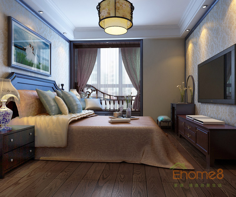 93㎡三房一廳中式原木風格主臥裝修效果圖123654