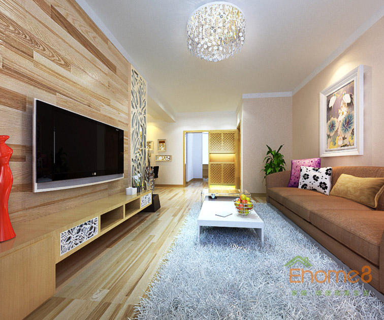 63㎡兩房一廳現(xiàn)代簡約風格客廳全景裝修效果圖