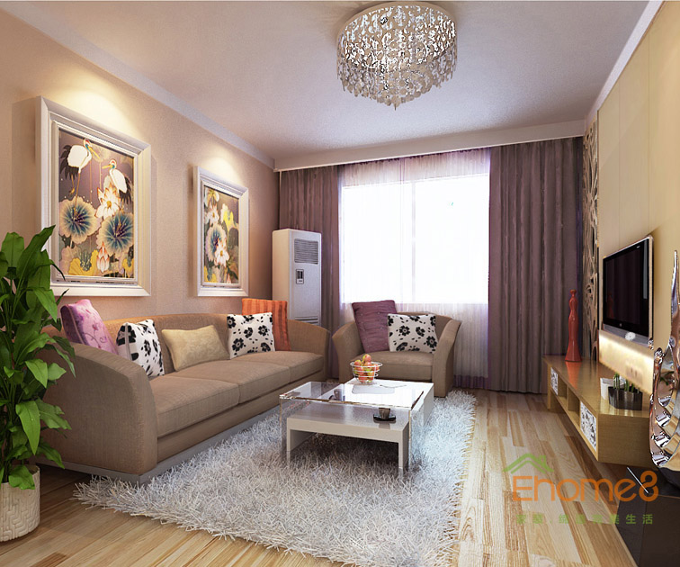 63㎡兩房一廳現(xiàn)代簡約風格客廳沙發(fā)裝修效果圖