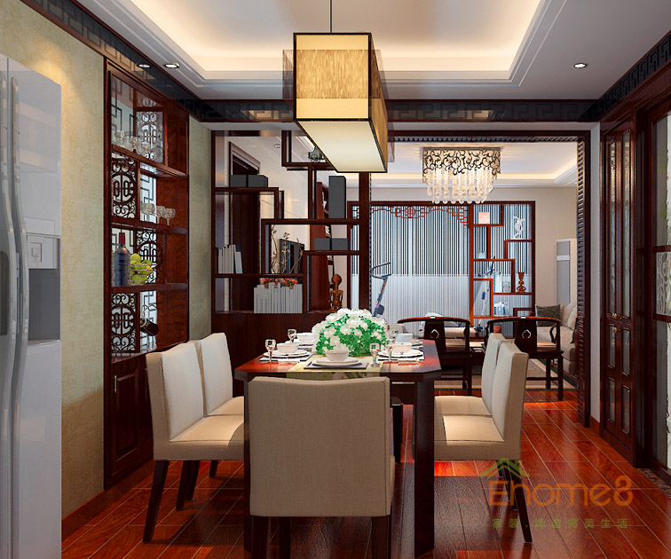 69㎡兩房一廳中式風格餐廳裝修效果圖