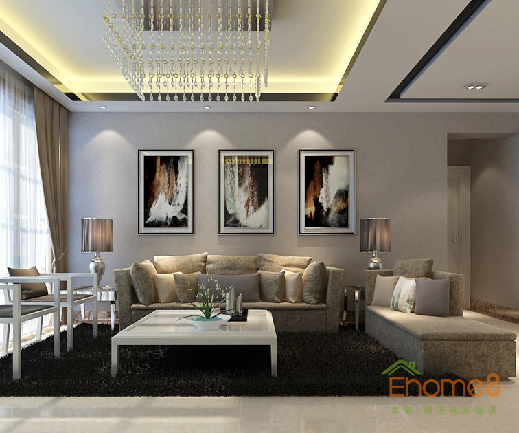 71㎡兩房一廳美式風格客廳沙發背景墻裝修效果圖