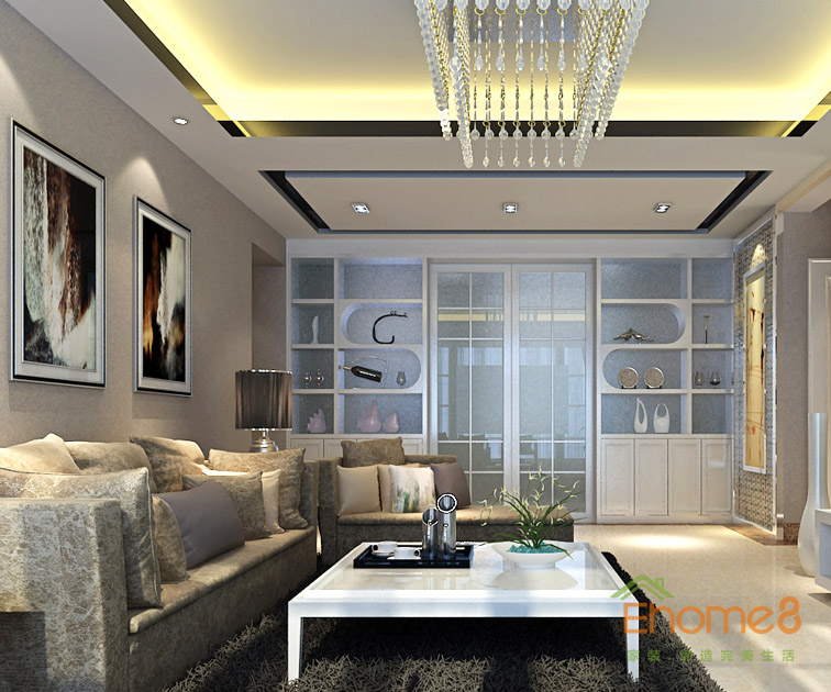 71㎡兩房一廳美式風格客廳沙發裝修效果圖