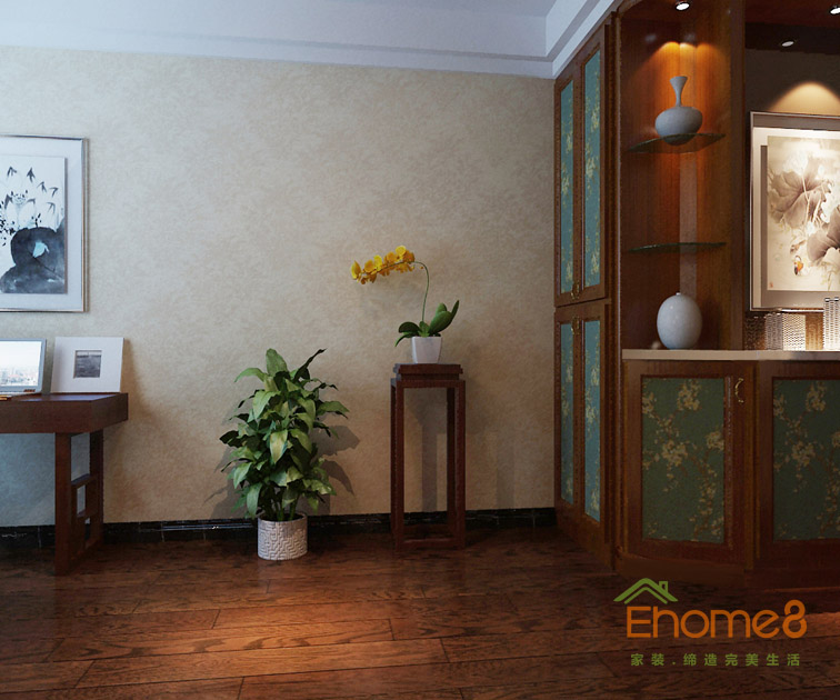 106㎡三房一廳中式風(fēng)格玄關(guān)裝修效果圖