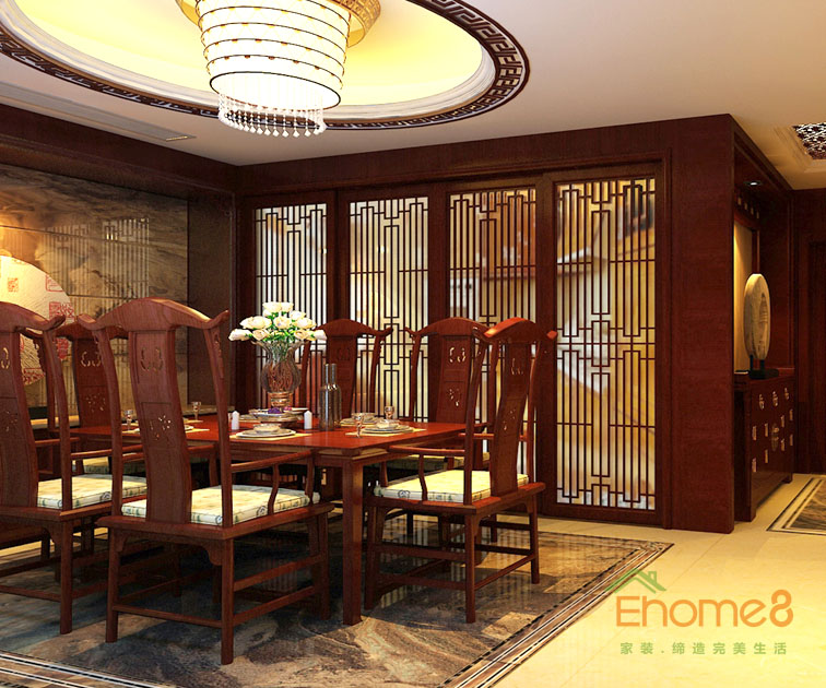 112㎡三房一廳中式原木風格餐廳裝修效果圖.jpg