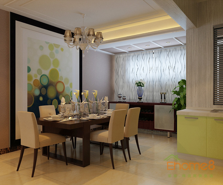 106㎡兩房一廳現代簡約風格餐廳裝修效果圖