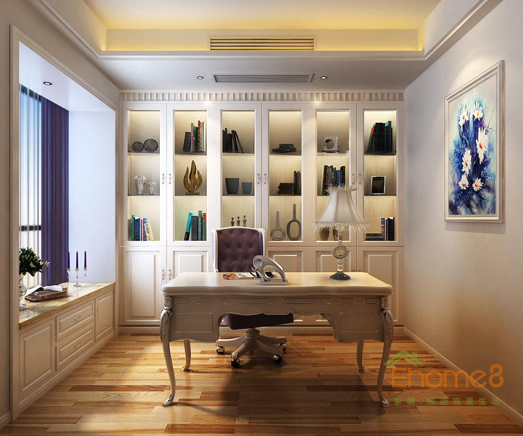 158㎡四房兩廳法式風格書房書架裝修效果圖.jpg