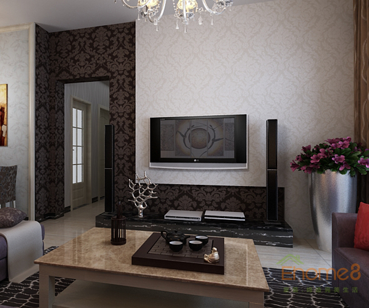 75㎡兩房一廳美式風格客廳電視裝修效果圖