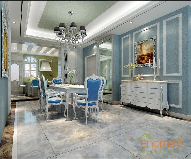 99㎡三房一廳歐式地中海風格餐廳裝修效果圖