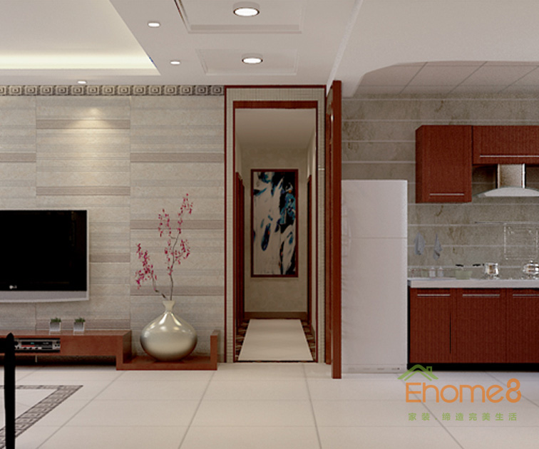 72㎡兩房一廳中式風格過道裝修效果圖