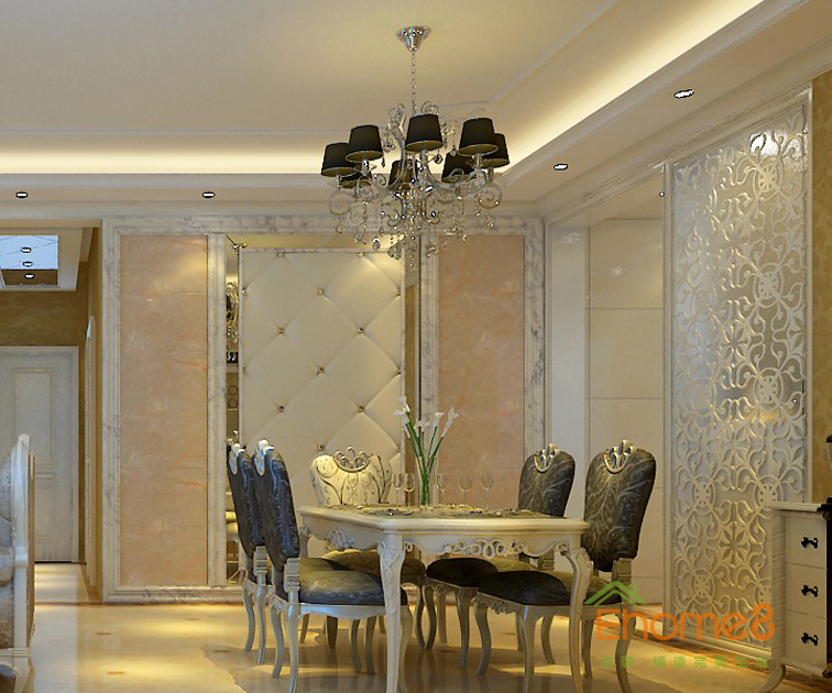98㎡三房一廳歐式貴族風格餐廳吊燈裝修效果圖