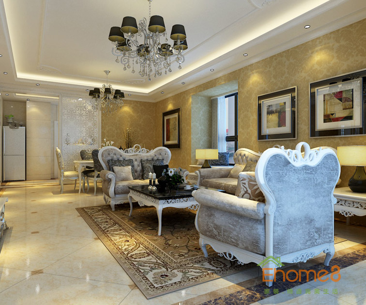 98㎡三房一廳歐式貴族風格客廳沙發裝修效果圖