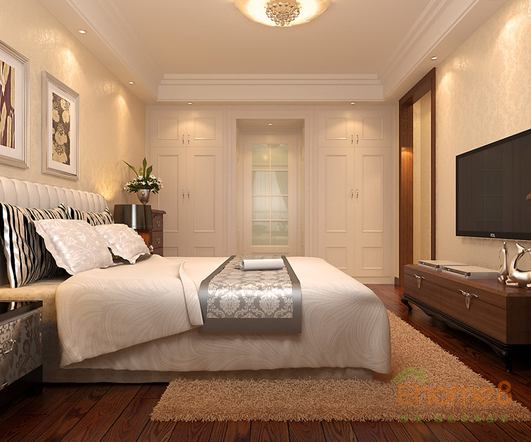 80㎡兩房一廳中西結(jié)合風(fēng)格主人房裝修效果圖