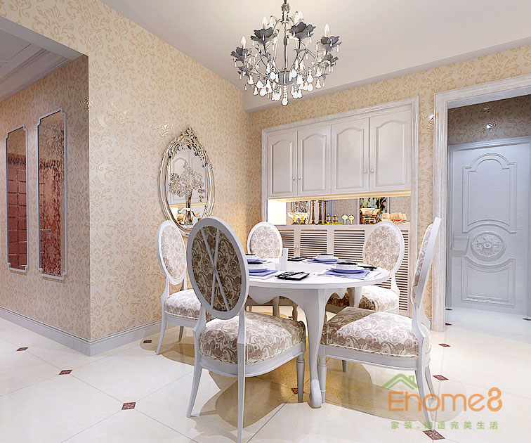 71㎡兩房一廳歐式風格餐廳吊燈裝修效果圖