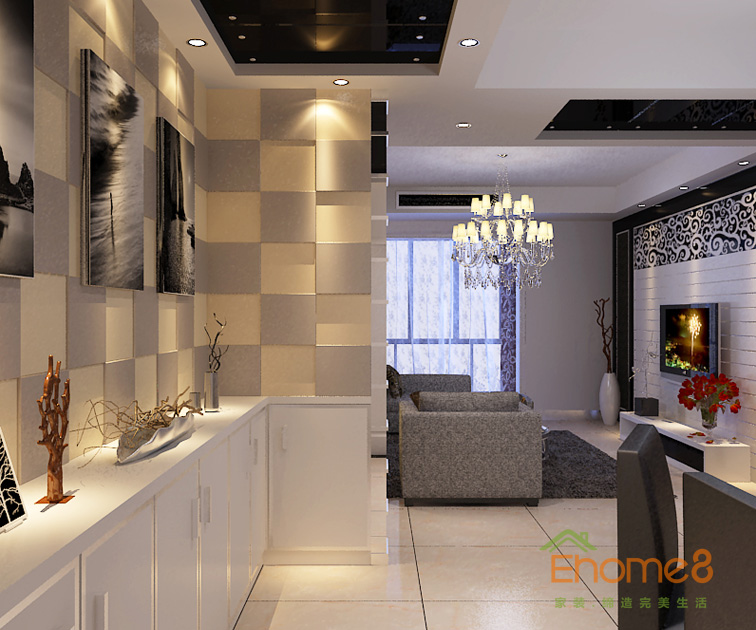 72㎡兩房一廳法式風格客廳過道裝修效果圖