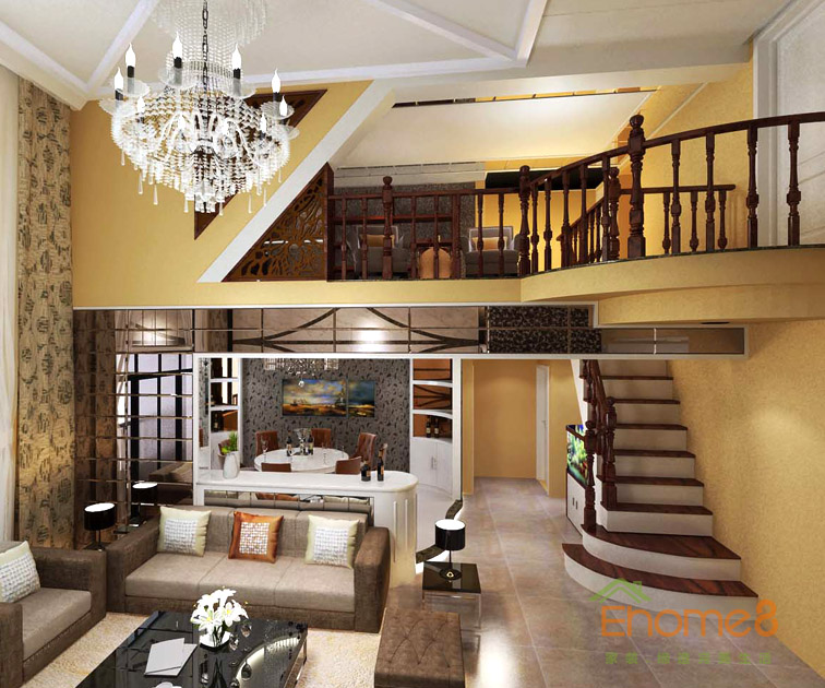 175㎡躍層法式風(fēng)格樓層全景裝修效果圖