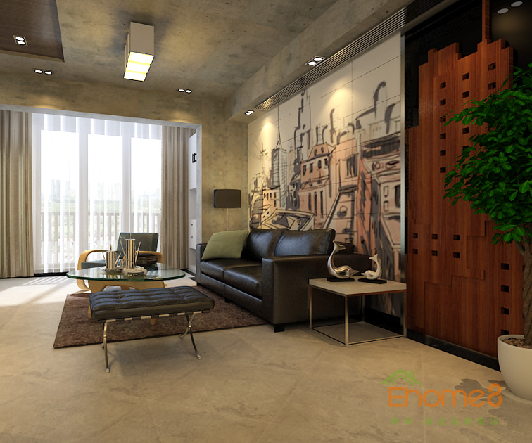 65㎡兩房一廳現(xiàn)代簡(jiǎn)約風(fēng)格客廳沙發(fā)背景墻裝修效果圖